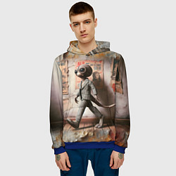 Толстовка-худи мужская Пришелец в костюме в полосочку, цвет: 3D-синий — фото 2