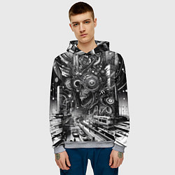Толстовка-худи мужская Cyber urban skull - ai art fantasy, цвет: 3D-меланж — фото 2