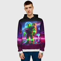 Толстовка-худи мужская Космонавт Шрук в неоновом скафандре на загадочной, цвет: 3D-белый — фото 2