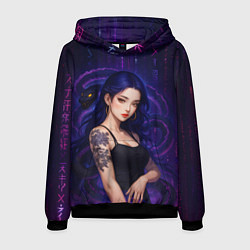 Толстовка-худи мужская Девушка с тату на руке и пурпурная змея, цвет: 3D-черный