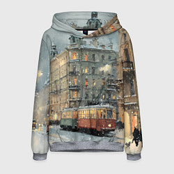 Мужская толстовка Трамваи в зимнем Санкт-Петербурге