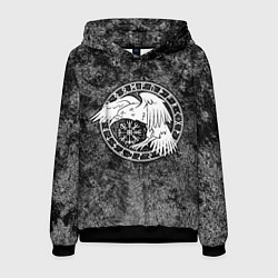 Толстовка-худи мужская Ворон в круге рун и компас вегвизир, цвет: 3D-черный