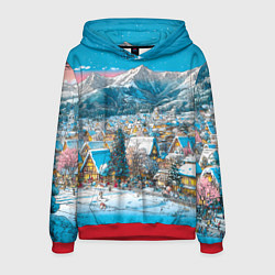 Мужская толстовка Новогодняя деревушка в горах