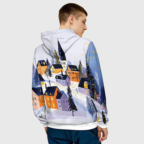 Мужская толстовка Новогодние домики на горе / 3D-Белый – фото 4