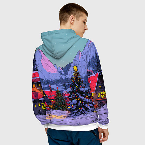 Мужская толстовка Новогодние елки в горном городке / 3D-Белый – фото 4