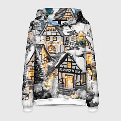 Толстовка-худи мужская Объемные новогодние дома, цвет: 3D-белый