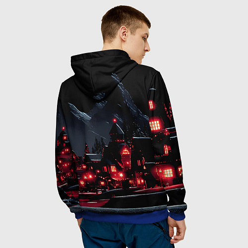 Мужская толстовка Новогодняя ночь и красные гирлянды / 3D-Синий – фото 4