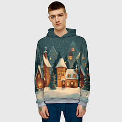 Толстовка-худи мужская Сказочный Новогодний городок, цвет: 3D-меланж — фото 2