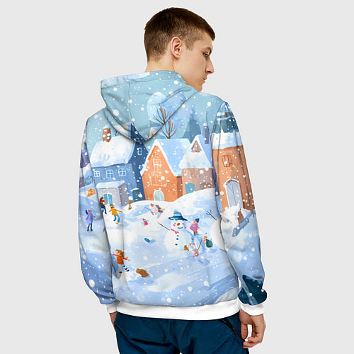 Мужская толстовка Предновогодний день во дворе / 3D-Белый – фото 4