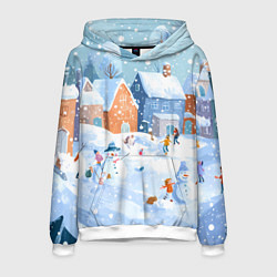 Толстовка-худи мужская Предновогодний день во дворе, цвет: 3D-белый