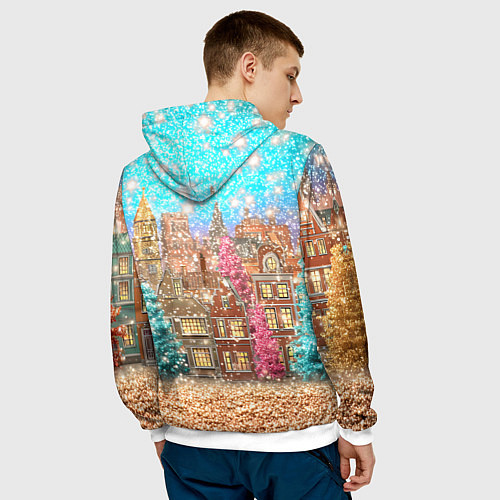 Мужская толстовка Новогодний город в блестках / 3D-Белый – фото 4