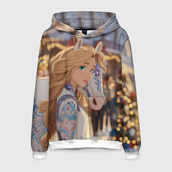 Мужская толстовка Блондинка с новогодней лошадкой