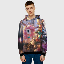 Толстовка-худи мужская Милая новогодняя лошадка с крыльями, цвет: 3D-черный — фото 2