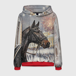 Мужская толстовка Конь на фоне салюта