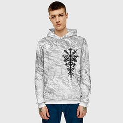 Толстовка-худи мужская Вегвизир - компас рун в виде става, цвет: 3D-белый — фото 2