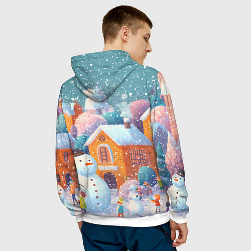 Мужская толстовка Дети во дворе лепят снеговика / 3D-Белый – фото 4