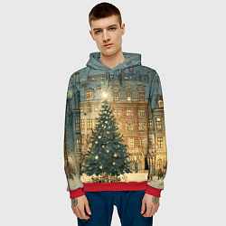 Толстовка-худи мужская Новогодний старый город, цвет: 3D-красный — фото 2