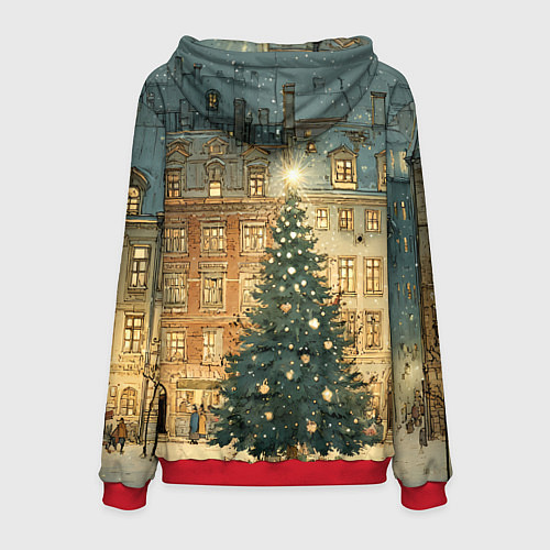 Мужская толстовка Новогодний старый город / 3D-Красный – фото 2