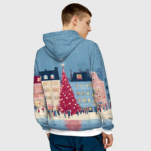 Мужская толстовка Новогоднее гуляние у красной елки / 3D-Белый – фото 4