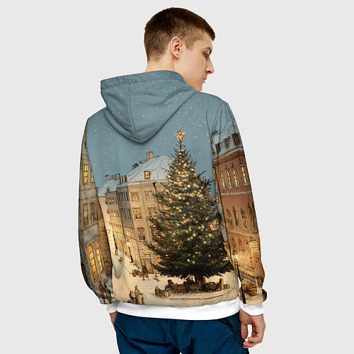 Мужская толстовка Елка во дворе города / 3D-Белый – фото 4
