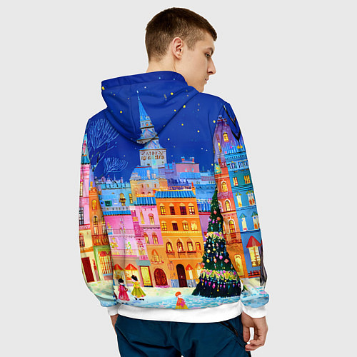 Мужская толстовка Разноцветные новогодние домики / 3D-Белый – фото 4