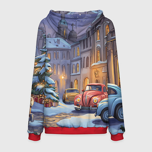 Мужская толстовка Новогодний снежный двор / 3D-Красный – фото 2