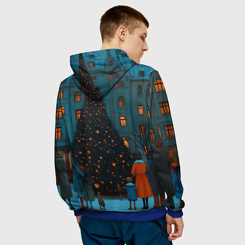 Мужская толстовка Люди встречают новый год во дворе / 3D-Синий – фото 4
