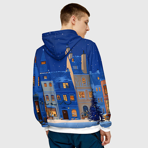 Мужская толстовка Синяя новогодняя елочка во дворе / 3D-Белый – фото 4