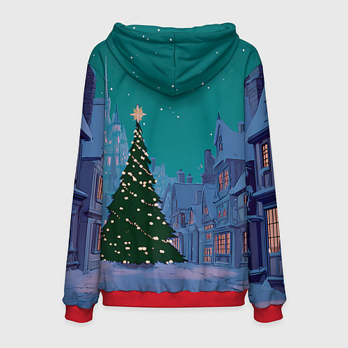Мужская толстовка Зеленая новогодняя елка во вдоре / 3D-Красный – фото 2