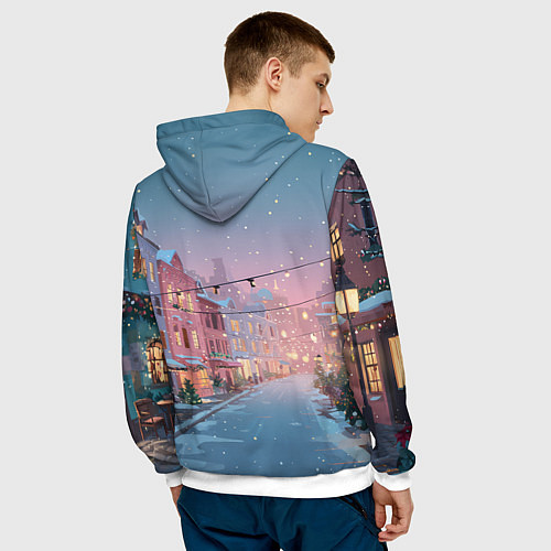Мужская толстовка Новогодняя улица / 3D-Белый – фото 4