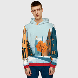 Толстовка-худи мужская Новогодняя улица, цвет: 3D-красный — фото 2