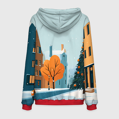 Мужская толстовка Новогодняя улица / 3D-Красный – фото 2