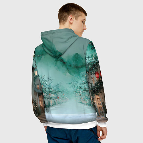 Мужская толстовка Новогодняя туманная улица / 3D-Белый – фото 4