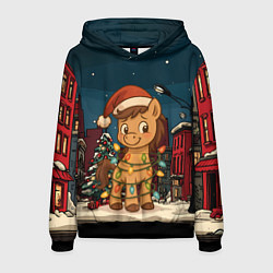 Мужская толстовка Лошадка в новогодней гирлянде