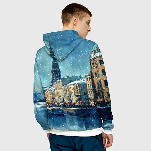 Мужская толстовка Снегопад в Санкт-Петербурге / 3D-Белый – фото 4