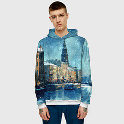 Толстовка-худи мужская Снегопад в Санкт-Петербурге, цвет: 3D-белый — фото 2