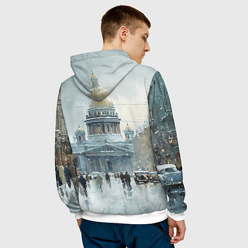Мужская толстовка Санкт-Петербург зимний пейзаж / 3D-Белый – фото 4