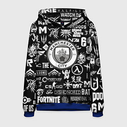 Толстовка-худи мужская Манчестер сити логотипы игр, цвет: 3D-синий