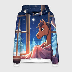 Мужская толстовка Лошадка зимней звездной ночью