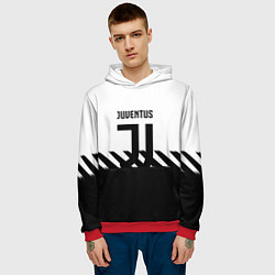 Толстовка-худи мужская Ювентус полосы геометрия линии, цвет: 3D-красный — фото 2