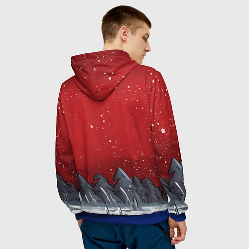 Мужская толстовка Конь в новогодней шапке / 3D-Синий – фото 4