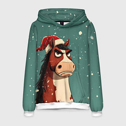 Мужская толстовка Новогодняя лошадь на фоне снегопада