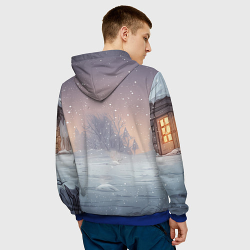 Мужская толстовка Розовая новогодняя лошадка / 3D-Синий – фото 4