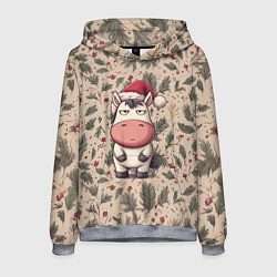 Мужская толстовка Новогодняя лошадка на фоне елочных веток