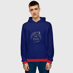 Толстовка-худи мужская Бережёного бог бережёт синий с золотистым, цвет: 3D-красный — фото 2