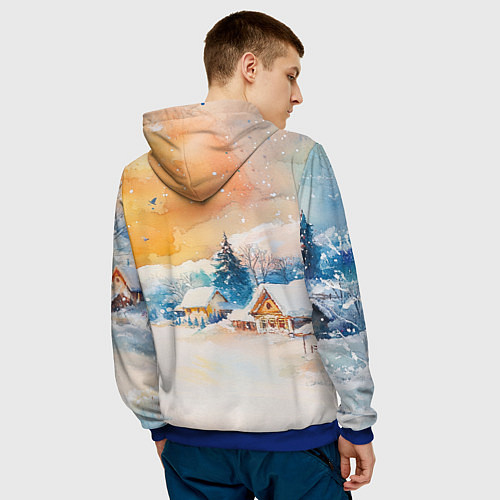 Мужская толстовка Новогодняя тройка лошадей с мандаринами / 3D-Синий – фото 4