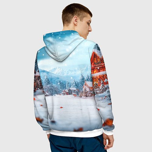 Мужская толстовка Уставший новогодний олень с кофе / 3D-Белый – фото 4