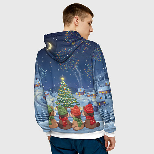 Мужская толстовка Лошадки в новогоднюю ночь / 3D-Белый – фото 4