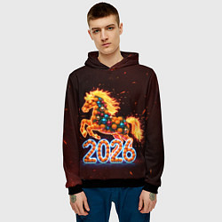 Толстовка-худи мужская Праздничная лошадь, цвет: 3D-черный — фото 2