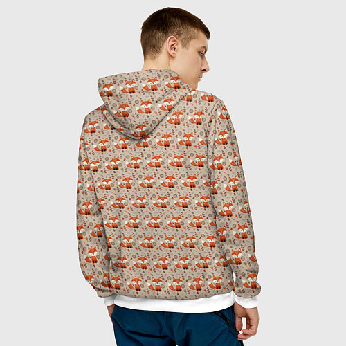 Мужская толстовка Лиса сидит среди цветов и листьев / 3D-Белый – фото 4